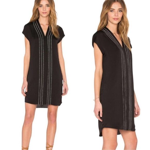 Vince Embroidered Shift Dress Black Minimalist Quiet Luxury Size 4 Small - Picture 11 of 11